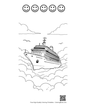 Thumbnail: Fantasy Sky Cruise Vessel in Fluffy Clouds Printable and 5 Happy Face Outline
