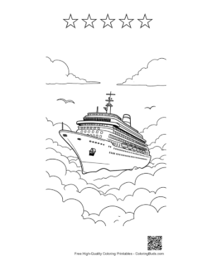 Thumbnail: Fantasy Sky Cruise Vessel in Fluffy Clouds Printable and 5 Star Outline