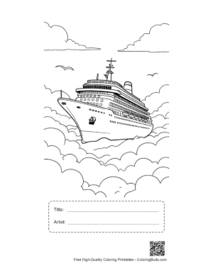Thumbnail: Fantasy Sky Cruise Vessel in Fluffy Clouds Printable with Title and Artist Box