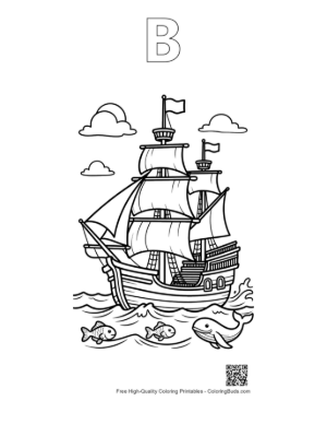 Thumbnail: Free Pirate Ship Coloring Sheet Printable Outline Alphabet B