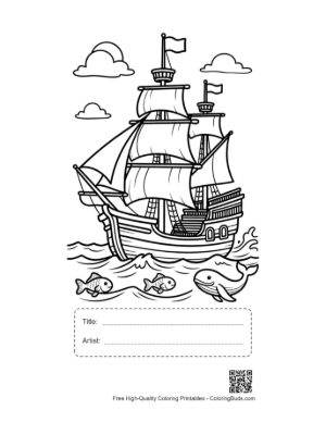 Thumbnail: Free Pirate Ship Coloring Sheet Printable with Title and Artist Box