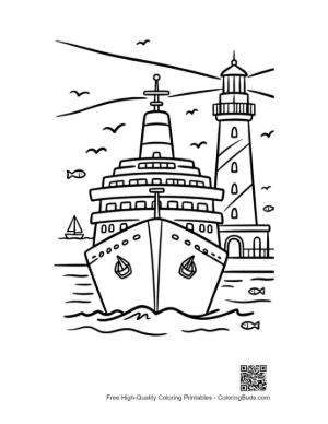 Thumbnail: Front View of Ship Entering Lighthouse Bay Printable