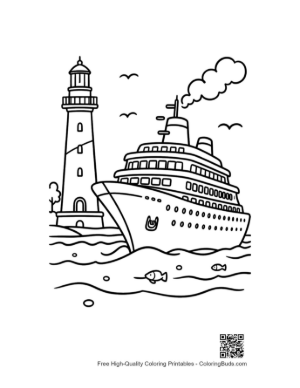Thumbnail: Giant Cruise Ship Docking Near Safety Lighthouse Printable