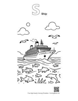 Thumbnail: Holiday Cruise Ship Surrounded by Sea Life Printable Outline Alphabet S Ship