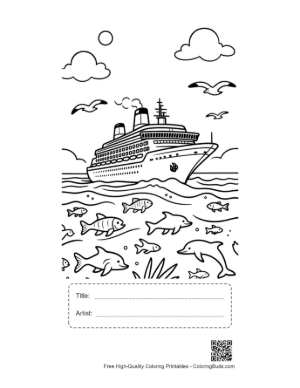 Thumbnail: Holiday Cruise Ship Surrounded by Sea Life Printable with Title and Artist Box
