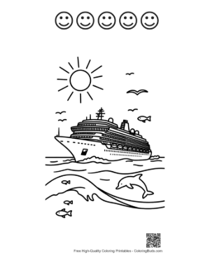 Thumbnail: Luxury Cruise Ship Sailing Under Sunny Sky Printable and 5 Happy Face Outline