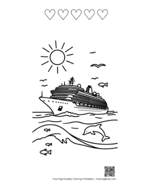 Thumbnail: Luxury Cruise Ship Sailing Under Sunny Sky Printable and 5 Heart Outline