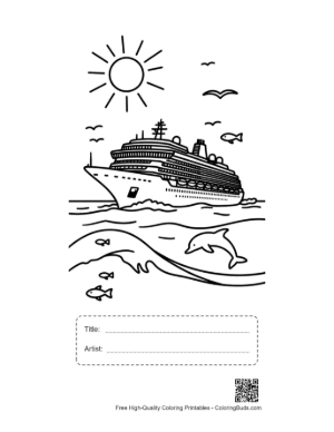 Thumbnail: Luxury Cruise Ship Sailing Under Sunny Sky Printable with Title and Artist Box