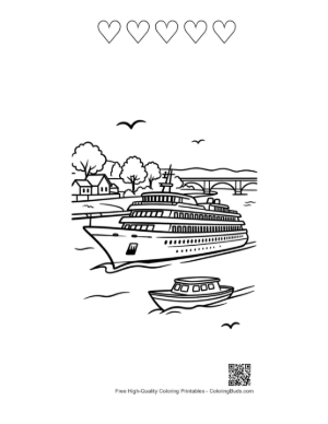 Thumbnail: Luxury Yacht and Cruise Ship in Calm Bay Printable and 5 Heart Outline