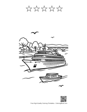 Thumbnail: Luxury Yacht and Cruise Ship in Calm Bay Printable and 5 Star Outline