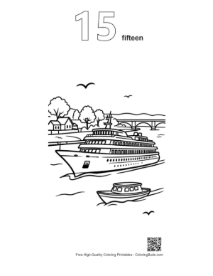 Thumbnail: Luxury Yacht and Cruise Ship in Calm Bay Printable Outline Number 15