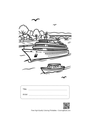 Thumbnail: Luxury Yacht and Cruise Ship in Calm Bay Printable with Title and Artist Box