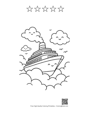 Thumbnail: Magical Cruise Ship Floating in Cloudy Sky Printable and 5 Star Outline