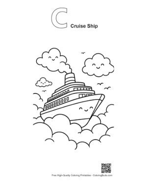 Thumbnail: Magical Cruise Ship Floating in Cloudy Sky Printable Outline Alphabet C Cruise Ship