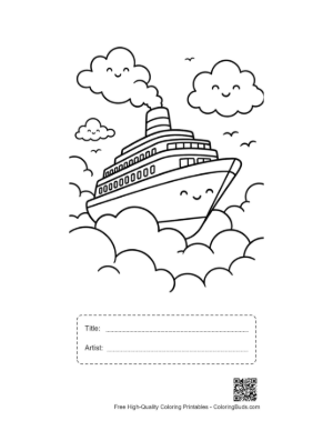 Thumbnail: Magical Cruise Ship Floating in Cloudy Sky Printable with Title and Artist Box