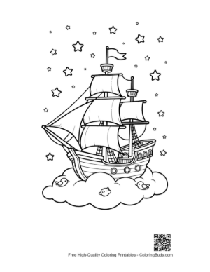 Thumbnail: Magical Pirate Ship Flying Through a Starry Night Printable