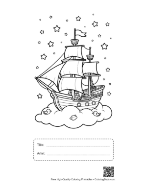 Thumbnail: Magical Pirate Ship Flying Through a Starry Night Printable with Title and Artist Box