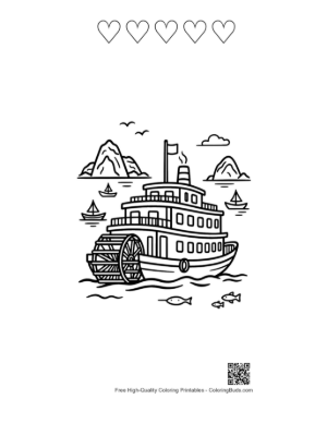 Thumbnail: Multi Deck Cruise Liner Near High Cliffs Printable and 5 Heart Outline