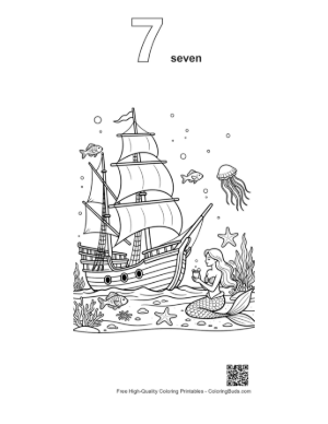 Thumbnail: Ocean Deep Exploration with Pirate Ship and Sea Life Printable Outline Number 7