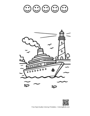 Thumbnail: Ocean Voyage Passing Historic Beacon Tower Printable and 5 Happy Face Outline