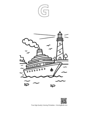 Thumbnail: Ocean Voyage Passing Historic Beacon Tower Printable Outline Alphabet G