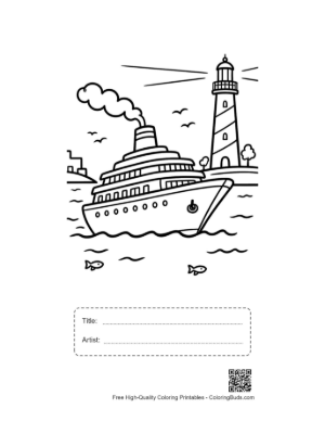 Thumbnail: Ocean Voyage Passing Historic Beacon Tower Printable with Title and Artist Box