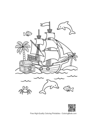 Thumbnail: Pirate Adventure Ship Encountering Sea Mammals Printable