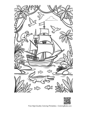 Thumbnail: Pirate Ship Adventure Through Wild Tropical Vines Printable