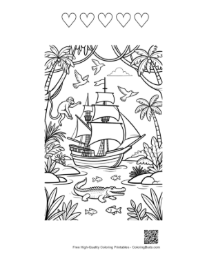 Thumbnail: Pirate Ship Adventure Through Wild Tropical Vines Printable and 5 Heart Outline
