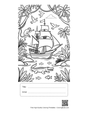 Thumbnail: Pirate Ship Adventure Through Wild Tropical Vines Printable with Title and Artist Box