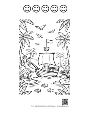 Thumbnail: Pirate Ship Coloring Page Printable and 5 Happy Face Outline
