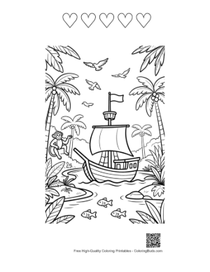 Thumbnail: Pirate Ship Coloring Page Printable and 5 Heart Outline
