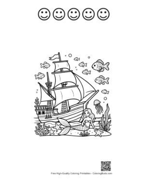 Thumbnail: Pirate Ship Coloring Sheet Printable and 5 Happy Face Outline