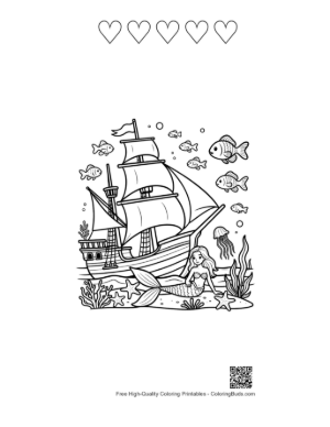 Thumbnail: Pirate Ship Coloring Sheet Printable and 5 Heart Outline