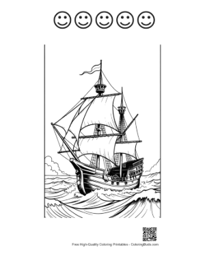 Thumbnail: Pirate Ship Sailing Stormy Seas Printable and 5 Happy Face Outline