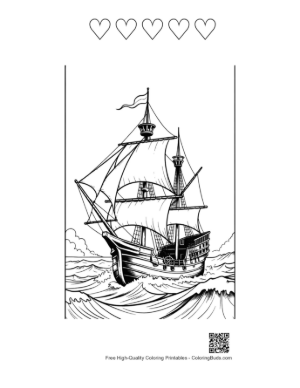 Thumbnail: Pirate Ship Sailing Stormy Seas Printable and 5 Heart Outline