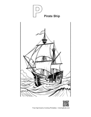 Thumbnail: Pirate Ship Sailing Stormy Seas Printable Outline Alphabet P Pirate Ship