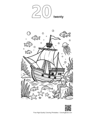 Thumbnail: Pirate Ship Sailing Through a Coral Reef Garden Printable Outline Number 20