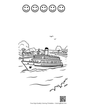 Thumbnail: Scenic Ocean Cruise Near Rocky Shoreline Printable and 5 Happy Face Outline