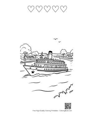 Thumbnail: Scenic Ocean Cruise Near Rocky Shoreline Printable and 5 Heart Outline