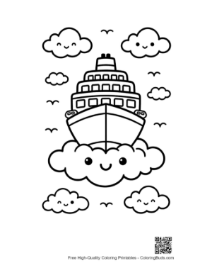 Thumbnail: Smiling Cartoon Cruise Ship in Cloud Heaven Printable