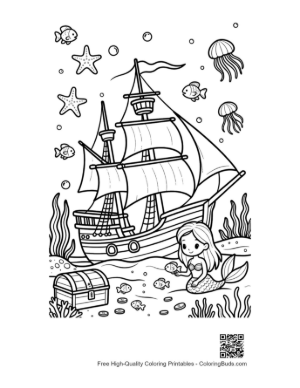 Thumbnail: Sunken Pirate Treasure Guarded by a Mermaid Printable