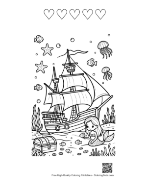Thumbnail: Sunken Pirate Treasure Guarded by a Mermaid Printable and 5 Heart Outline