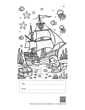 Thumbnail: Sunken Pirate Treasure Guarded by a Mermaid Printable with Title and Artist Box