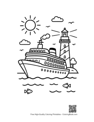 Thumbnail: Sunny Day Cruise Ship and Shore Lighthouse Printable