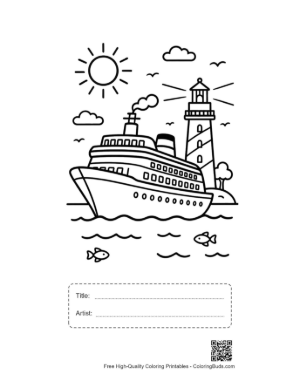 Thumbnail: Sunny Day Cruise Ship and Shore Lighthouse Printable with Title and Artist Box