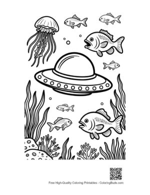Thumbnail: Alien Craft Exploring the Sea Floor with Marine Animals Printable