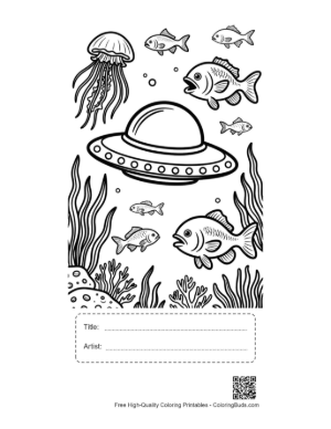 Thumbnail: Alien Craft Exploring the Sea Floor with Marine Animals Printable with Title and Artist Box