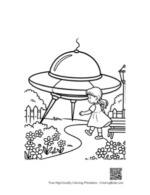 Thumbnail: Alien UFO Parked in a Residential Neighborhood Scene Printable