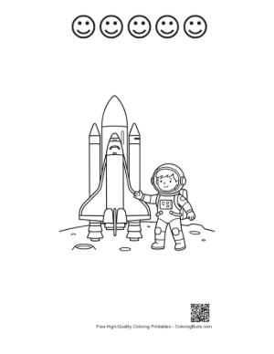 Thumbnail: Astronaut Standing Next to a Space Shuttle on the Lunar Surface Printable and 5 Happy Face Outline
